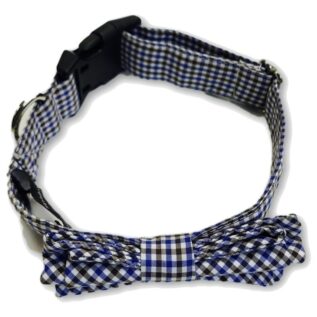 The Dapper Pet Medium Blue Checkered Bow Tie Dog Collar