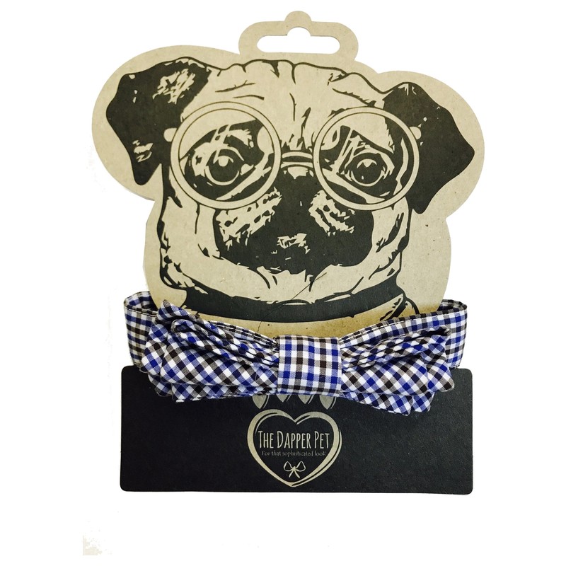 The Dapper Pet Medium Blue Checkered Bow Tie Dog Collar
