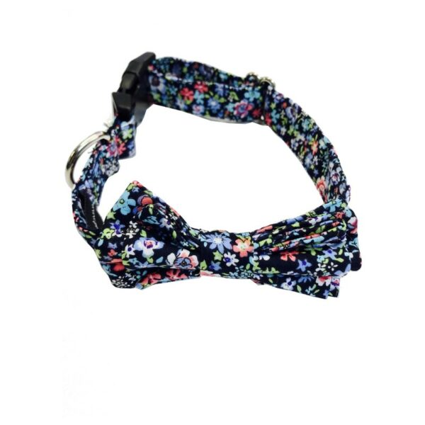 The Dapper Pet Medium Blue Floral Bow Tie Dog Collar