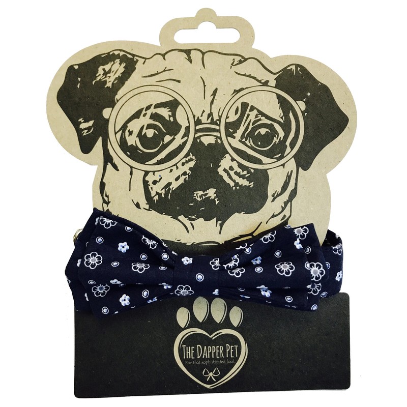 The Dapper Pet Medium Dark Blue Bow Tie Dog Collar