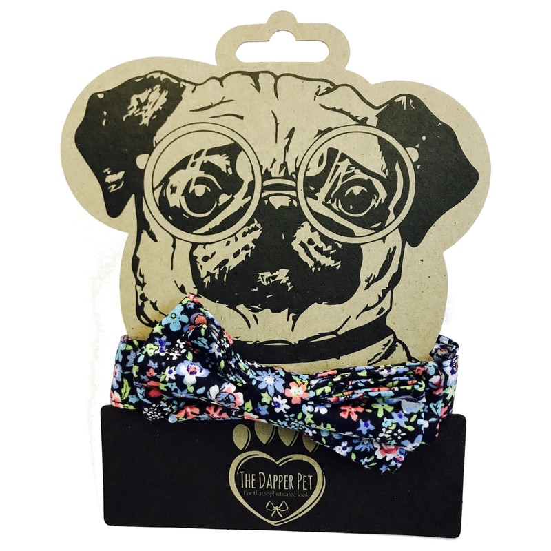 The Dapper Pet Small Blue Floral Bow Tie Dog Collar