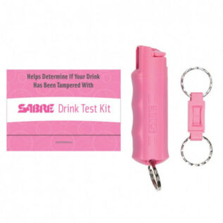 Sabre 0.54oz Pink Hard Cace Pepper Spray Gel with Quick Release Keyring and 5 Drink Test Kits