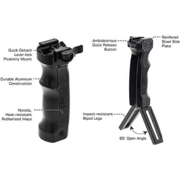 Leapers UTG D Grip Quick Release Deployable Bipod - Black