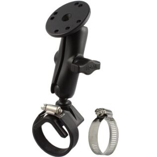 RAM Strap Clamp Roll Bar with 6cm Round Base that contains the AMPs Hole Pattern