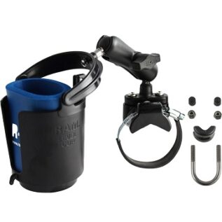 RAM Strap Clamp, Roll Bar Mount with Double Socket Arm & Level Cup Drink Holder (Koozie Included)