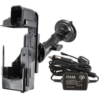 RAM Twist Lock Suction Cup Mount with Powered Dock (External Power, Cigarette Plug, Bare Wire Version) for the Motorola MC70, MC75 & MC75A0-HC