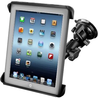 RAM Twist Lock Suction Cup Mount and Tab-Tite Universal Spring Loaded Cradle for 10" Screen Tablets including the Apple iPad 4 (With Lightning Connector), iPad 3, iPad 2, iPad 1, LifeProof nüüd Cases & Lifedge Cases