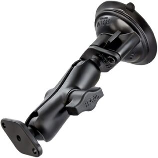 RAM Twist Lock Suction Cup with Double Socket Arm and Diamond Base Adapter; Overall Length: 17.1cm