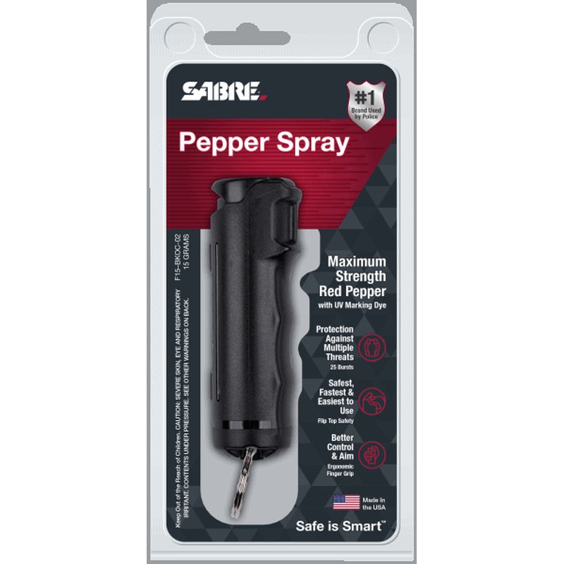 Sabre Flip Top Pepper Spray with Key Ring - Black